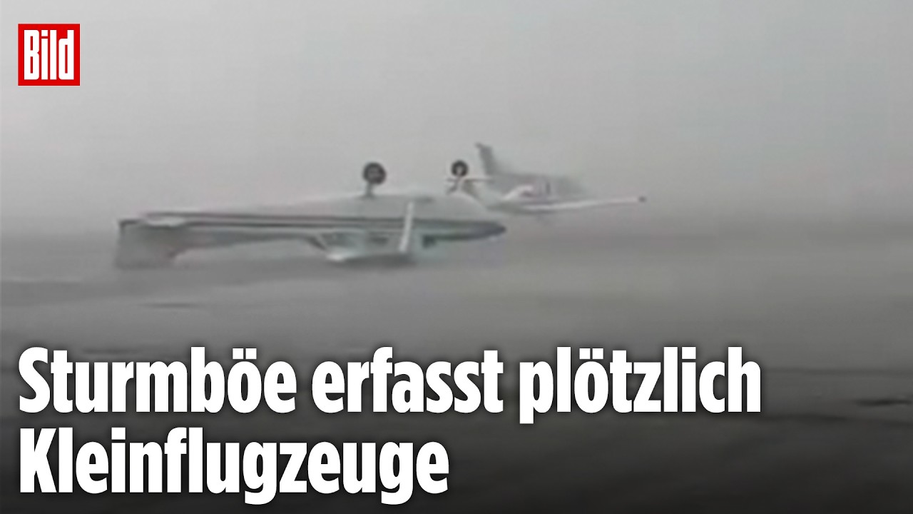 ITALIEN: Sturm-Chaos am Flughafen – Kleinflugzeuge werden durch die Luft geschleudert!