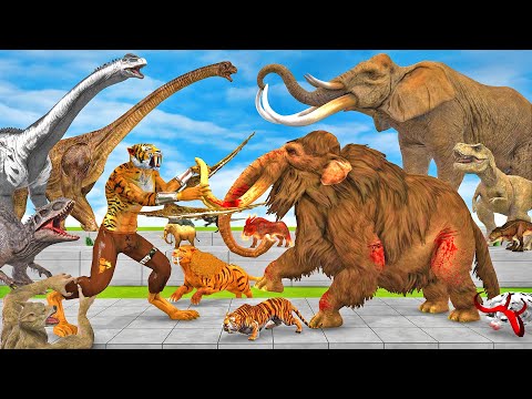 Death Run Who Will Win the Fight Saber Tooth Vs Zombie Mammoth Dinosaur Tiger Animal Revolt Battle