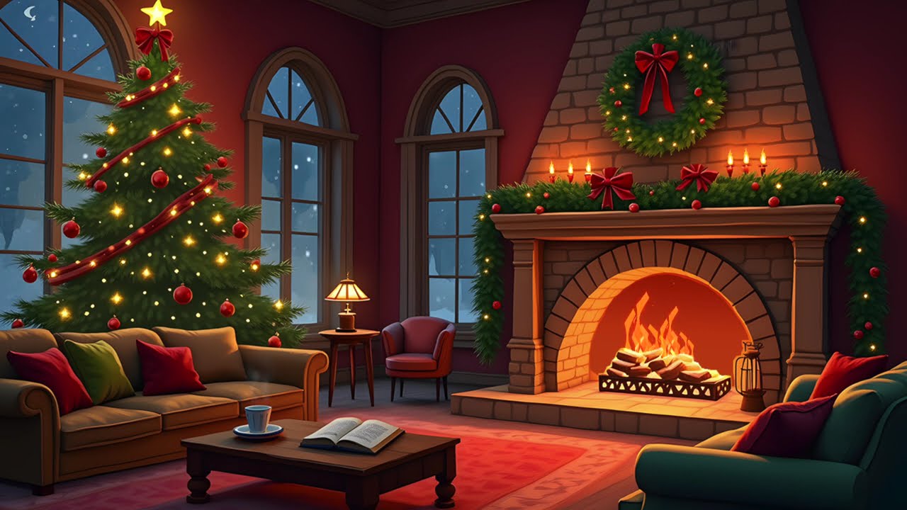 Vintage Holiday Vibes: 70's Living Room with Christmas Tree & Smooth Jazz Ambience