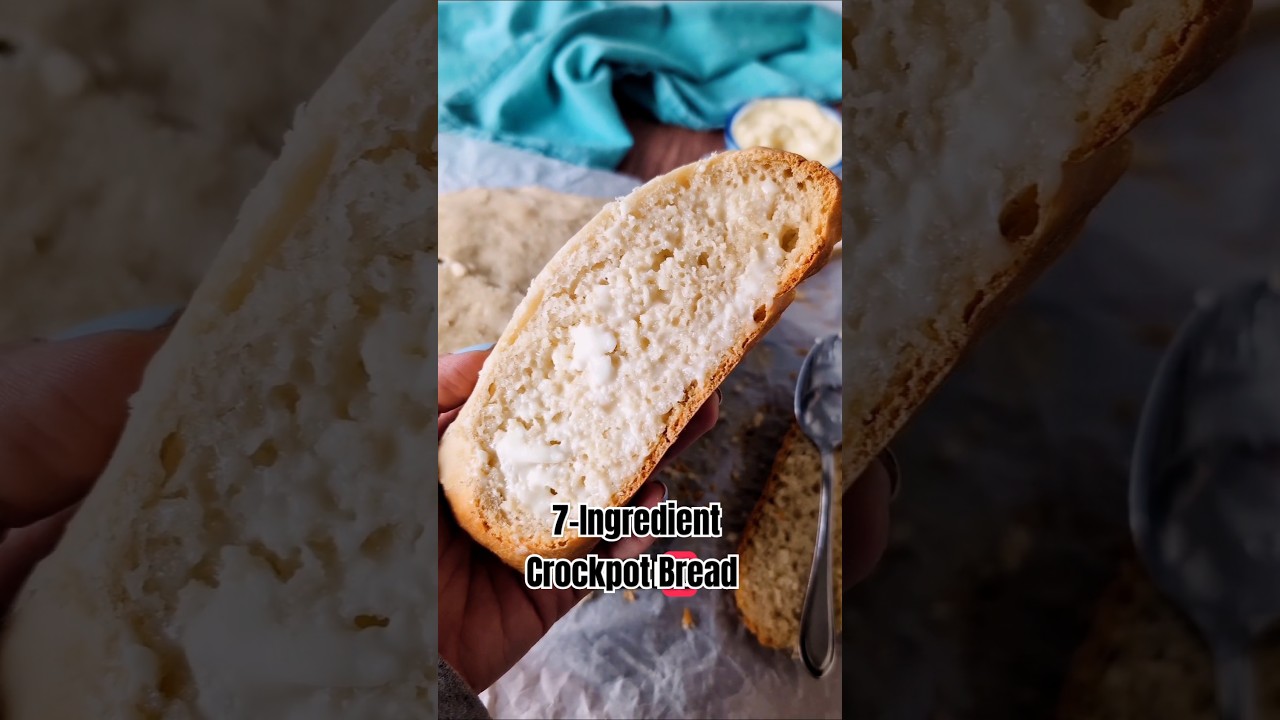 Slow Cooker Bread - made with just 7 ingredients 🍞 #shorts #breadrecipes #slowcookerrecipe #crockpot