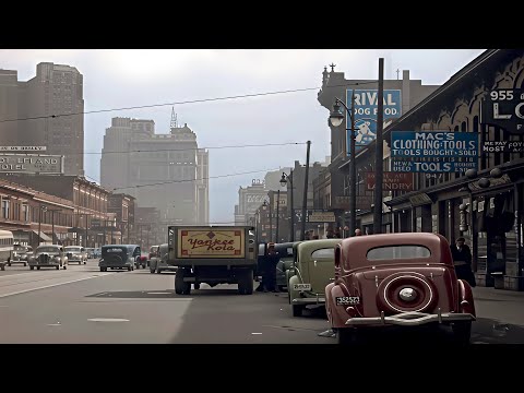 Detroit 1930s in color, Rare Glimpse in Depression-Era [60fps, Remastered] w/Sound Design
