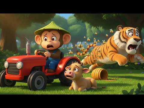 Epic Rescue Story: Farm Monkey Lures Tiger into Angry Bee Swarm to Save Little Calf from Danger Now!