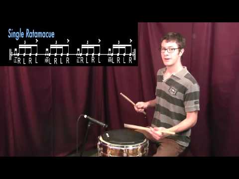 Drag Paradiddle 1, Drag Paradiddle 2, Single Ratamacue, Double Ratamacue, Triple Ratamacue.