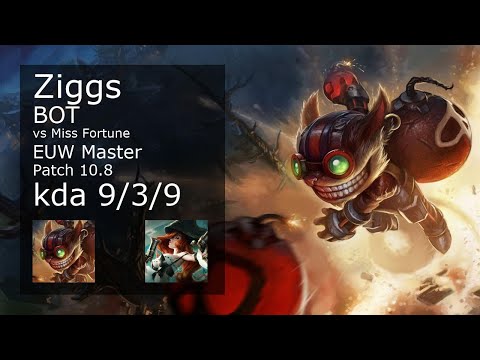 Ziggs Bot vs Miss Fortune - EUW Master 9/3/9 Patch 10.8 Gameplay
