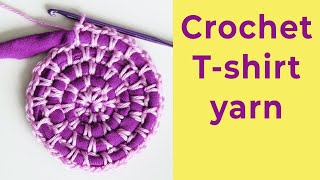 Start of crocheting round using T-shirt yarn, video 1