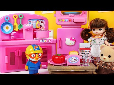 Let's have breakfast Pororo! Hello Kitty mini Kitchen Cooking toys play - PinkyPopTOY