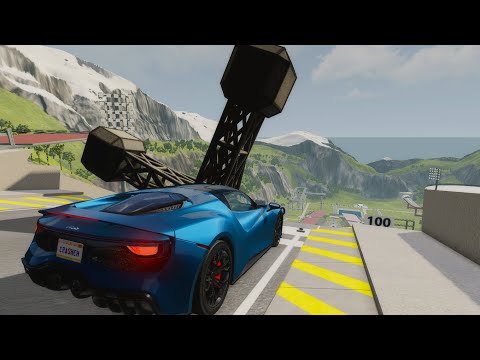 Cars VS Large Spinner #2 - BeamNG Drive - Car Jump Arena