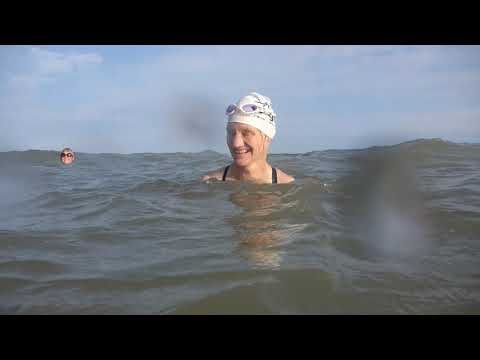 Philippa Daley in the sea at Yaverland