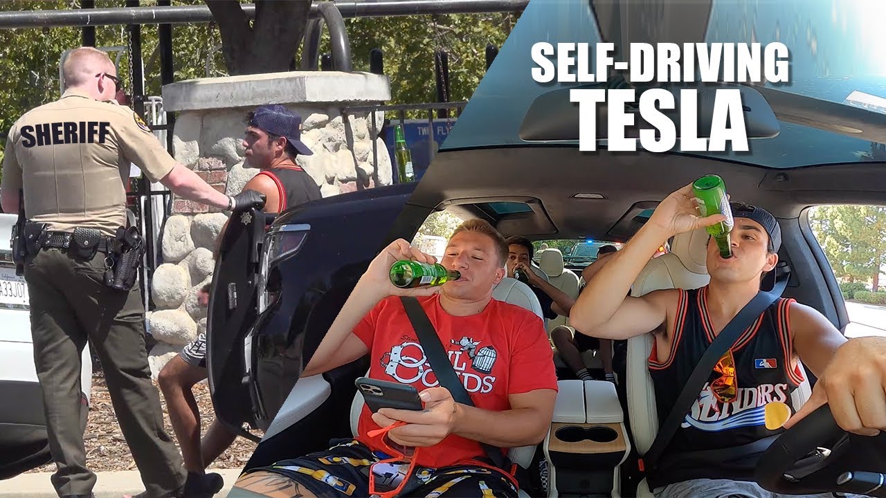 Drinking Fake Beer in a Self-Driving Tesla!