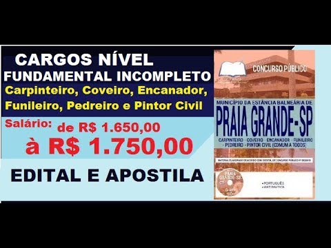 Edital Apostila Concurso Município de Praia Grande SP 2019 Cargos de nível Fundamental incompleto