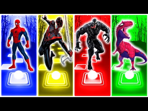 🔵 Spider Man 🟡 Miles Morales 🔴  Venom 🟢 T - Rex Spider Man 🔮🎵TILES HOP