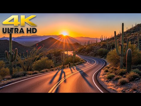 Arizona Desert Mountain Sunset Scenic Drive to Phoenix 4K