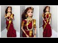 How To Make And Drape South Indian Saree For Barbie Doll DIY Barbie Doll Dress