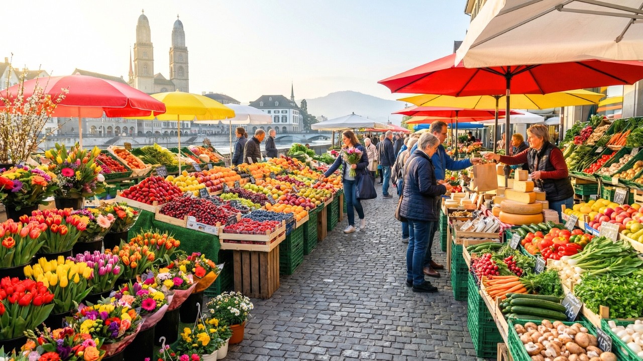 Morning Market In Zurich 🇨🇭 |  Walking in Switzerland’s Most Beautiful City