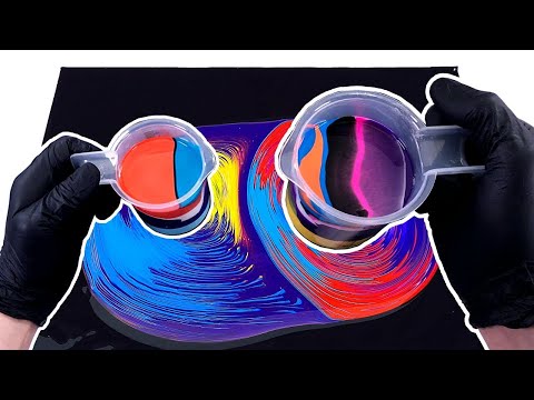 Two Black Holes technique - acrylic fluid art painting ⚫⚫