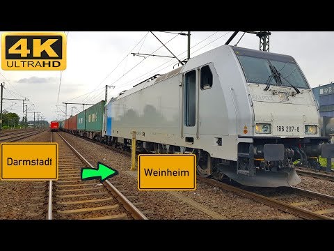 【4K】 Führerstandsmitfahrt Darmstadt HBF  nach Weinheim . Über Bickenbach , Bensheim Hemsbach,