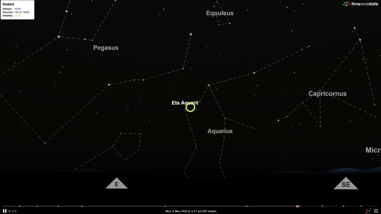 Eta Aquarid Meteor Shower Radiant, 6 May 2026, New York City