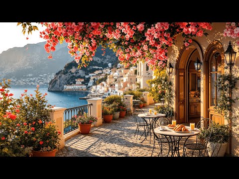 Summer Morning Cafe Ambience ☕🌸 Jazz Relaxing Music at Italian Coffee Shop Ambience for Happy Mood