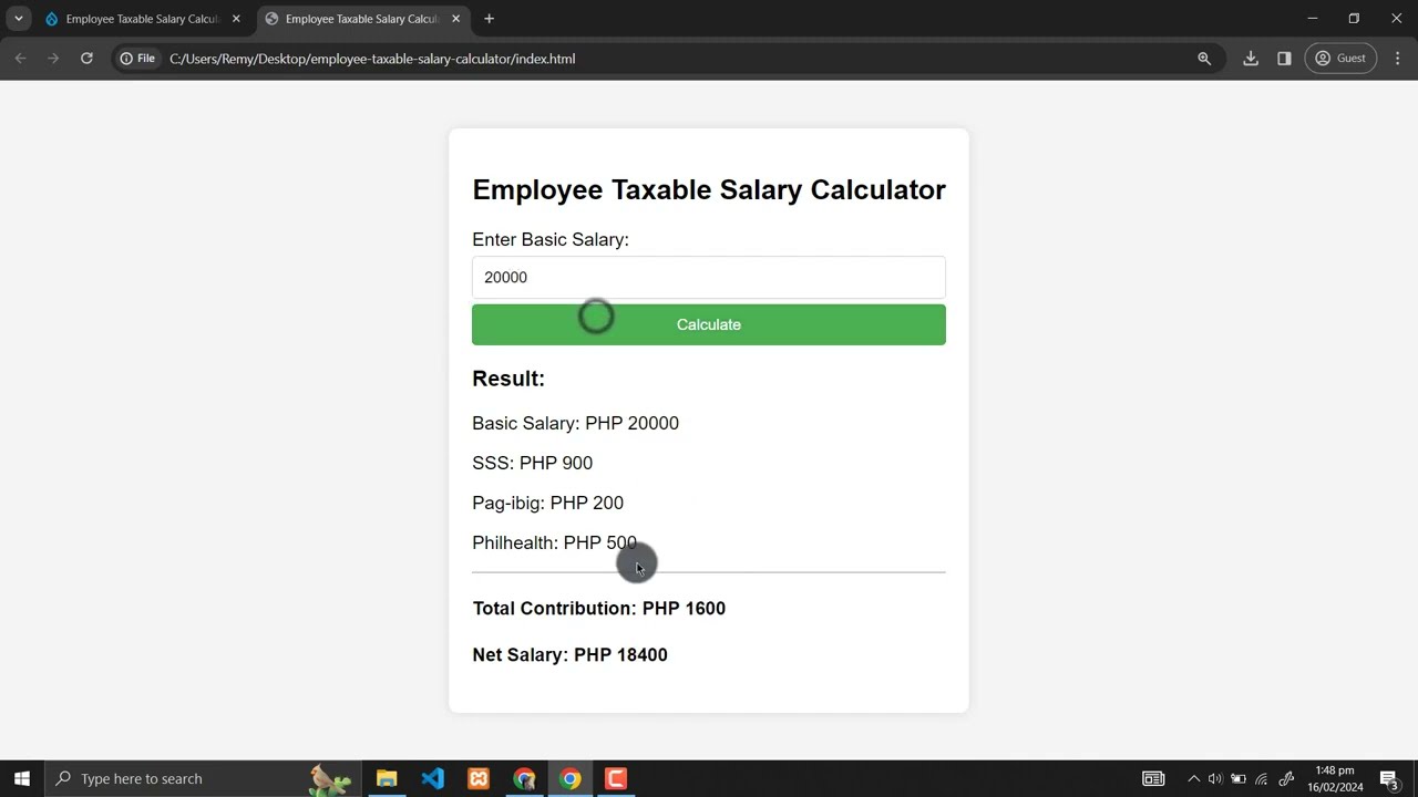 Employee Taxable Salary Calculator Using HTML, CSS and JavaScript with Source Code