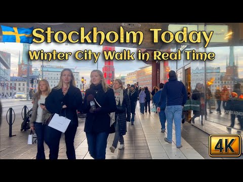 🇸🇪 Stockholm City Walk in Real Time | 4K Winter Tour