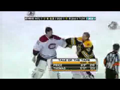 Goalie Fight - Carey Price vs. Tim Thomas - Montreal Canadiens vs. Boston Bruins 2/9/2011