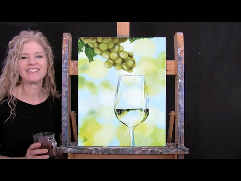 Learn How to Paint "WHITE WINE AND GRAPES" with Acrylic - Paint & Sip at Home - Step by Step Lesson