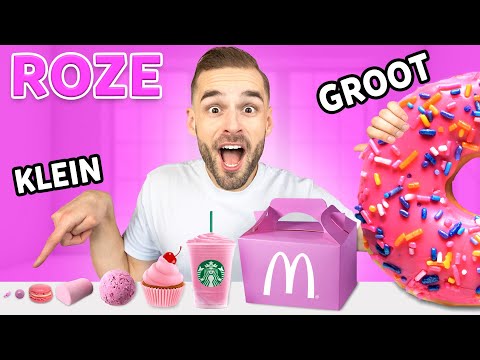 1 DAG VAN KLEIN NAAR GROOT ROZE VOEDSEL ETEN! *Challenge*