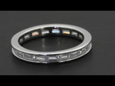 Sterling Silver Stacking Emerald Cut Diamond Eternity Wedding Band Ring