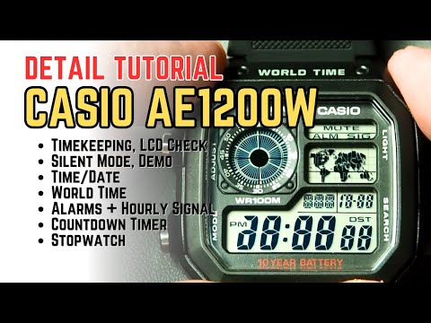 Casio AE-1200 Complete Settings Tutorial: How to set time date check, world time, mute, timer AE1200