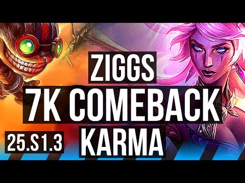 ZIGGS vs KARMA (MID) | 7k comeback, 62k DMG, 500+ games, Dominating | KR Master | 25.S1.3