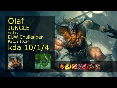 Olaf Jungle vs Zac - EUW Challenger 10/1/4 Patch 10.24 Gameplay