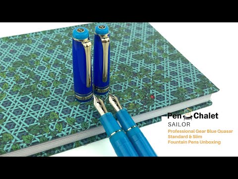 Sailor Professional Gear Blue Quasar Standard and Slim Fountain Pens Unboxing