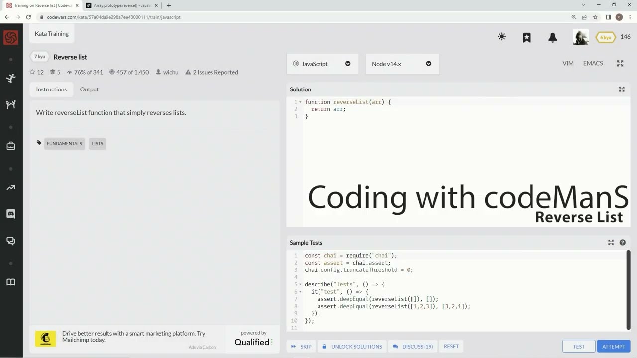 Codewars 7 kyu Reverse List JavaScript