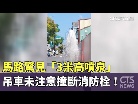 馬路驚見「3米高噴泉」　吊車未注意撞斷消防栓！
