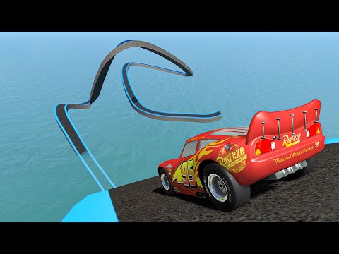 Impossible Wired Broken Wave Bridge Stunt Cars Crossing Deep Water Stunt - BeamNG.Drive