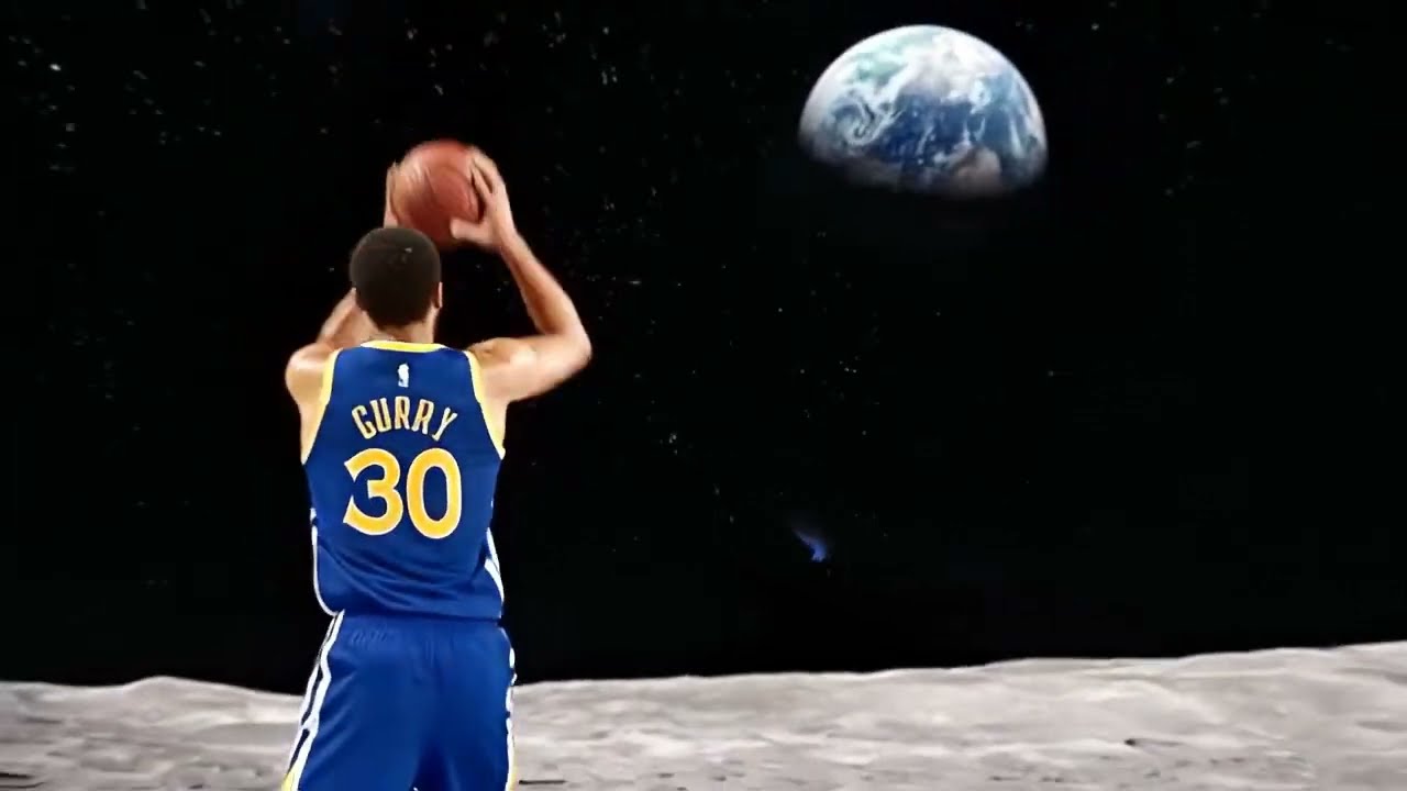 Stephen Curry shooting a basketball from the moon