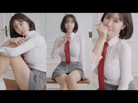 (4K 세로룩북) 여고생 교복 코스튬 살색 스타킹 룩북 schoollook Lookbook underwear Try on 언더웨어 룩북 직캠 skirts stockings