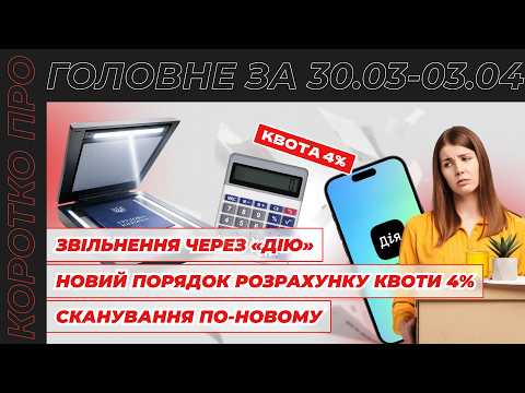 відео прев’ю для Звільнення через «Дію», розрахунок квоти 4%, скасування трудових по-новому та працевлаштування працівників із розшуком. Коротко про головне за тиждень 30.03–03.04.2026