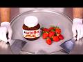 How To Make NUTELLA STRAWBERRY Ice Cream Rolls ASMR No Talking