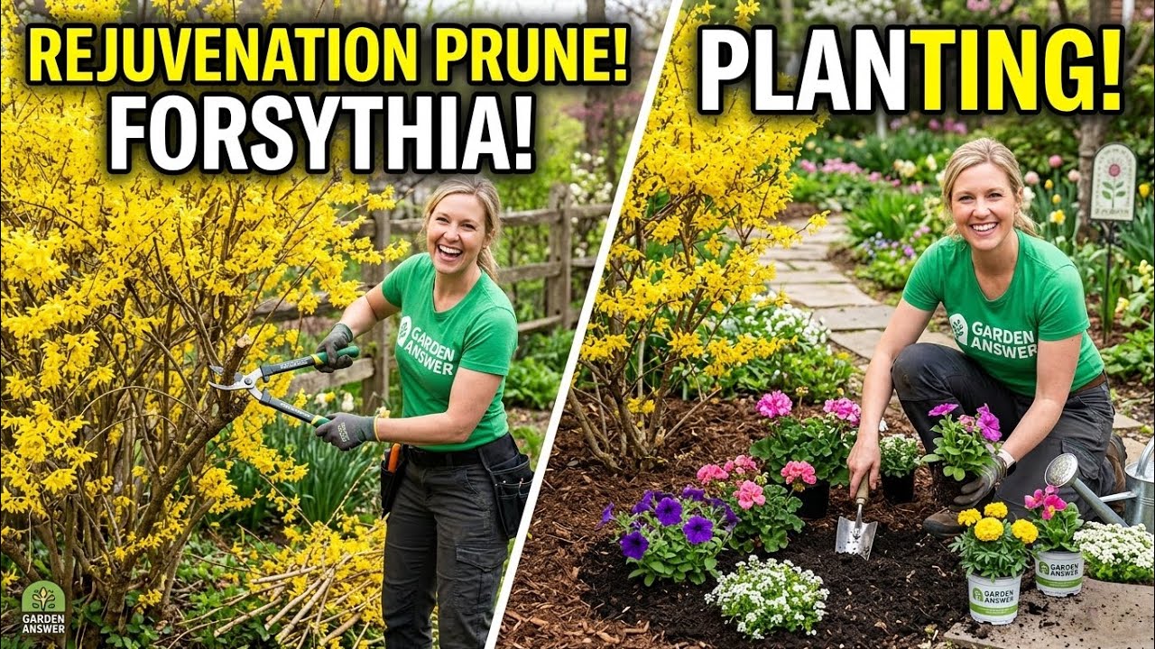 Rejuvenation Prune on a Forsythia & Planting Some Beautiful Things! ✂️🌿🌳 // Garden Answer