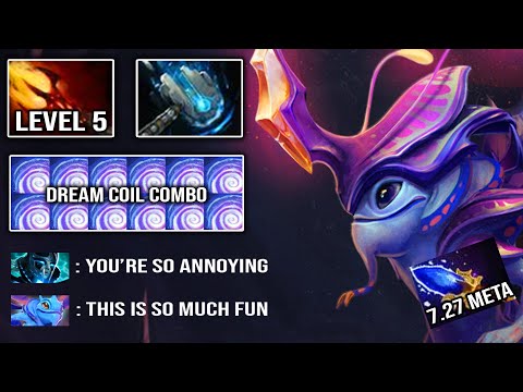 LVL5 DAGON + 1ST ITEM HAMMER PUCK Most Annoying Fly Ever Crazy Dream Coil Combo 7.27 DotA 2