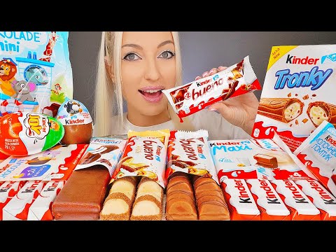 ASMR EATING KINDER CHOCOLATE, BUENO, CANDY BARS, HAPPY HIPPO, CAKE (DESSERT) MUKBANG, 초콜릿 디저트 먹방