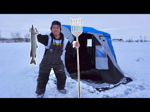 Darkhouse Spearing Giant Pike Through the Ice! (CATCH CLEAN COOK)