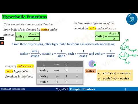 Complex Numbers | Hyperbolic Functions introduction and formulae