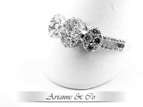 18K White Solid Gold Womens Cluster Split Shank Designer Ring 0.84 Ctw