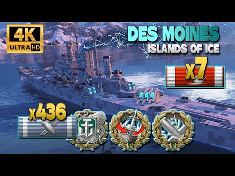 Cruiser Des Moines on map Islands of Ice, 3,9k bxp - World of Warships