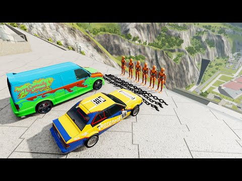 Crazy Vehicle Stairs Jumps Down With Crash Test Dummy & Giant Chain - BeamNG.drive Down Stairs Jumps