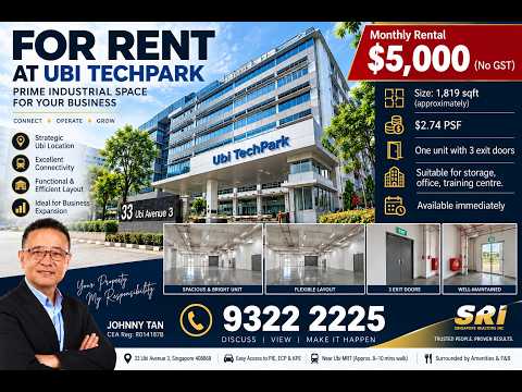 Ubi Techpark, 10 Ubi Crescent, Eunos / Geylang / Paya Lebar, 1,819 sqft, Light Industrial (B1) For Rent, by Johnny Tan, 500263757 - CommercialGuru.com.sg