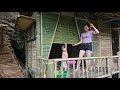 Girl builds bamboo door and window for kitchen - single mother