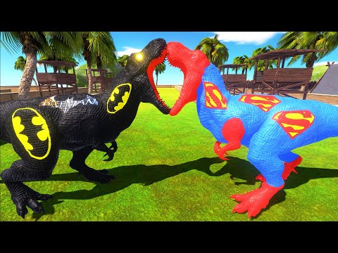 BATMAN T-REX vs SUPERMAN T-REX JUNGLE DEATH RUN - Animal Revolt Battle Simulator